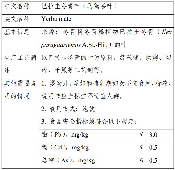 新食品原料,巴拉圭冬青叶,食品,婴幼儿,国家食品安全风险评估中心,征求意见