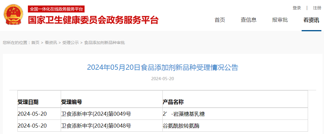 食品添加剂,新品种,三新食品,受理动态